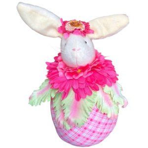 FLORAL RABBIT BUNNY Adorable Plush Bean Base Adjustable Wire Ears Easter Gift
